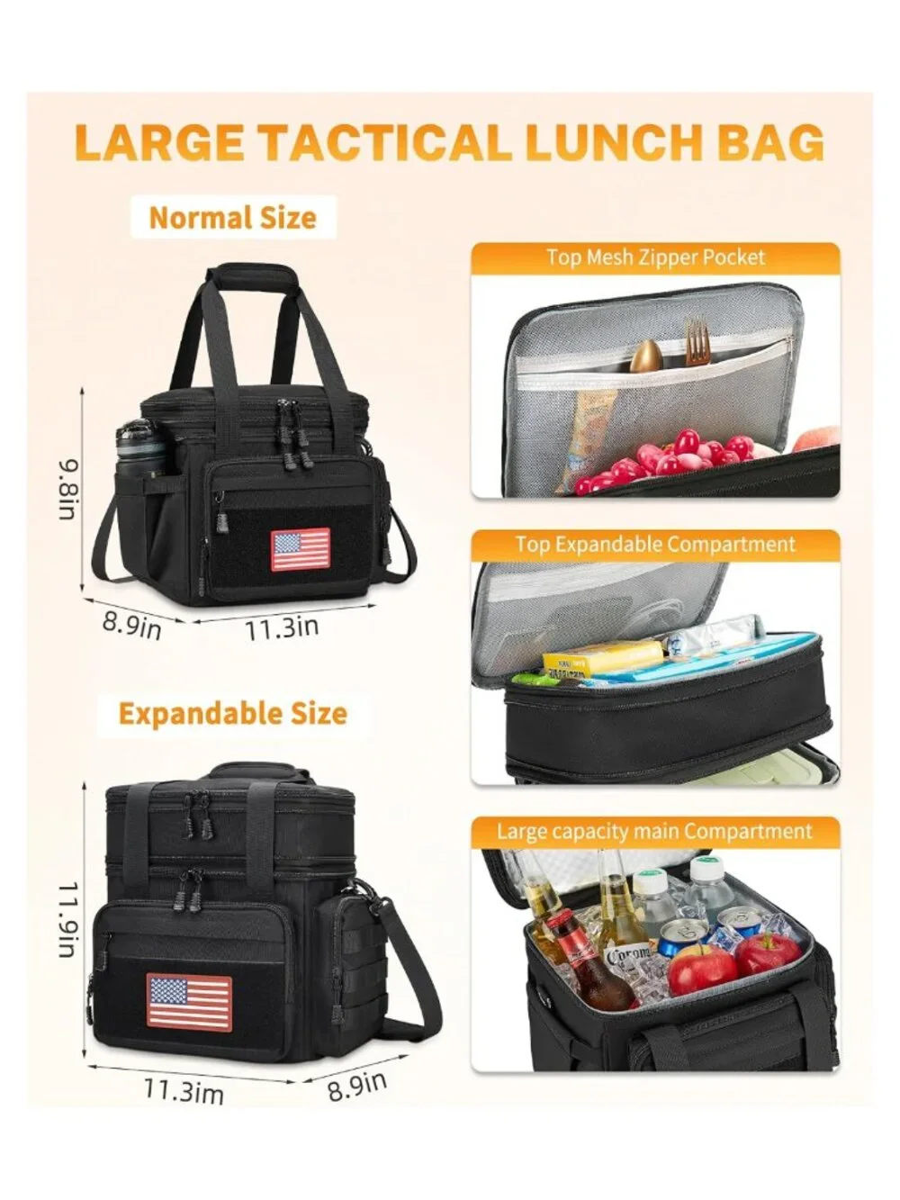 Tactical Lunch Box Insulated Double Deck Large Lunch Bag Leakproof